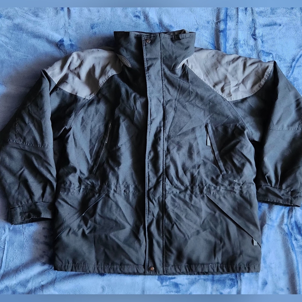 Maxam Mountain Duck Down Feather Hooded Jacket Mens Large Black Fleece
